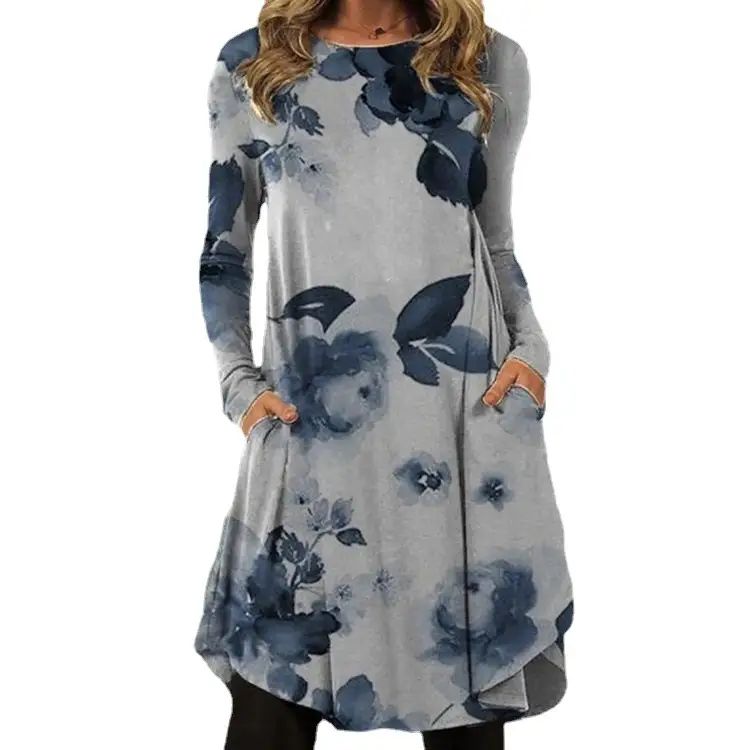 Women Floral Skirt Tunic Set Navy Blue Spring Autumn - Image 22
