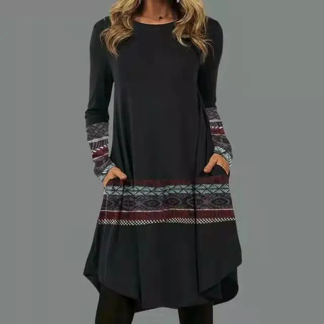 Women Floral Skirt Tunic Set Navy Blue Spring Autumn - Image 3