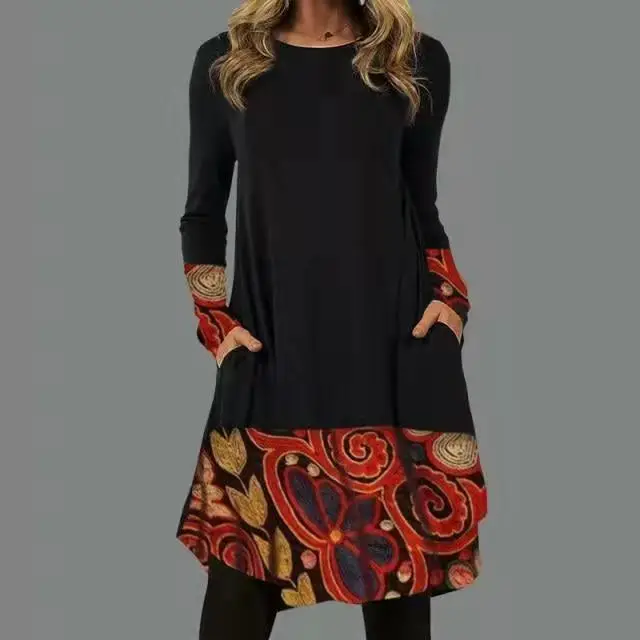 Women Floral Skirt Tunic Set Navy Blue Spring Autumn - Image 4
