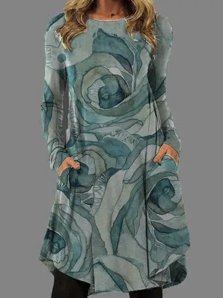 Women Floral Skirt Tunic Set Navy Blue Spring Autumn - Image 6