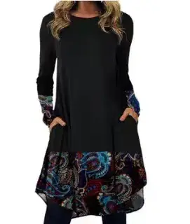 Women Floral Skirt Tunic Set Navy Blue Spring Autumn - Image 9
