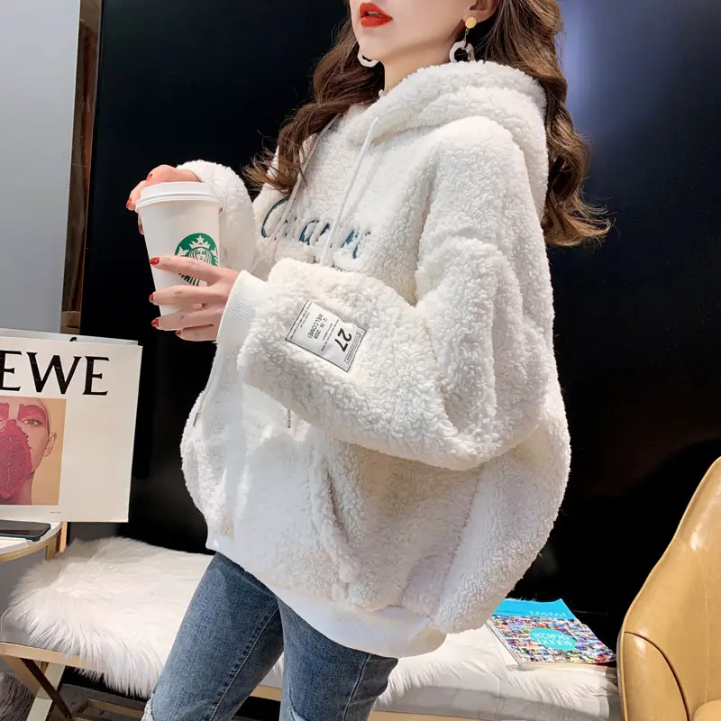 Pink Velvet Hooded Sweatshirt for Women — feature 14
