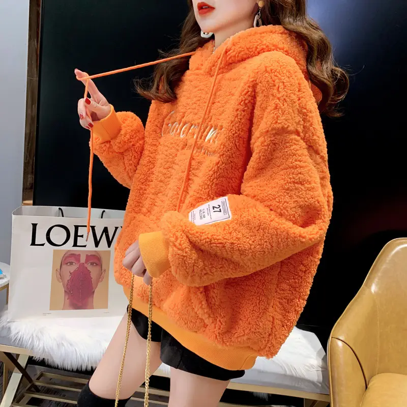 Pink Velvet Hooded Sweatshirt for Women — feature 5