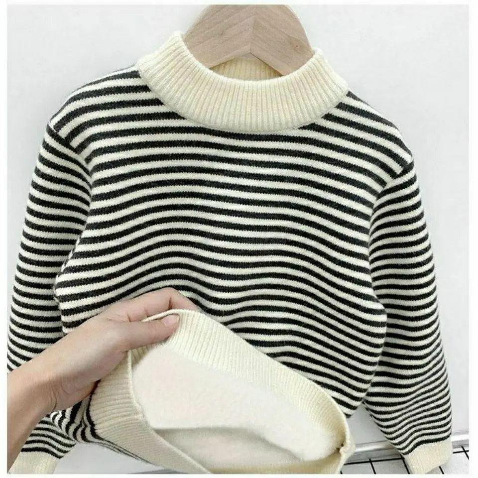 Velvet Striped Round Neck Sweater for Boys Girls Winter - Image 7