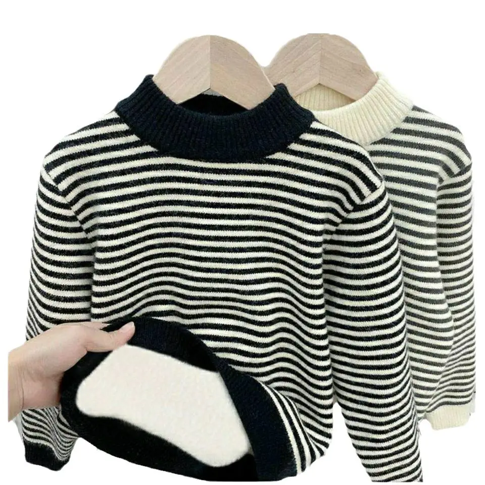 Velvet Striped Round Neck Sweater for Boys Girls Winter - Image 8
