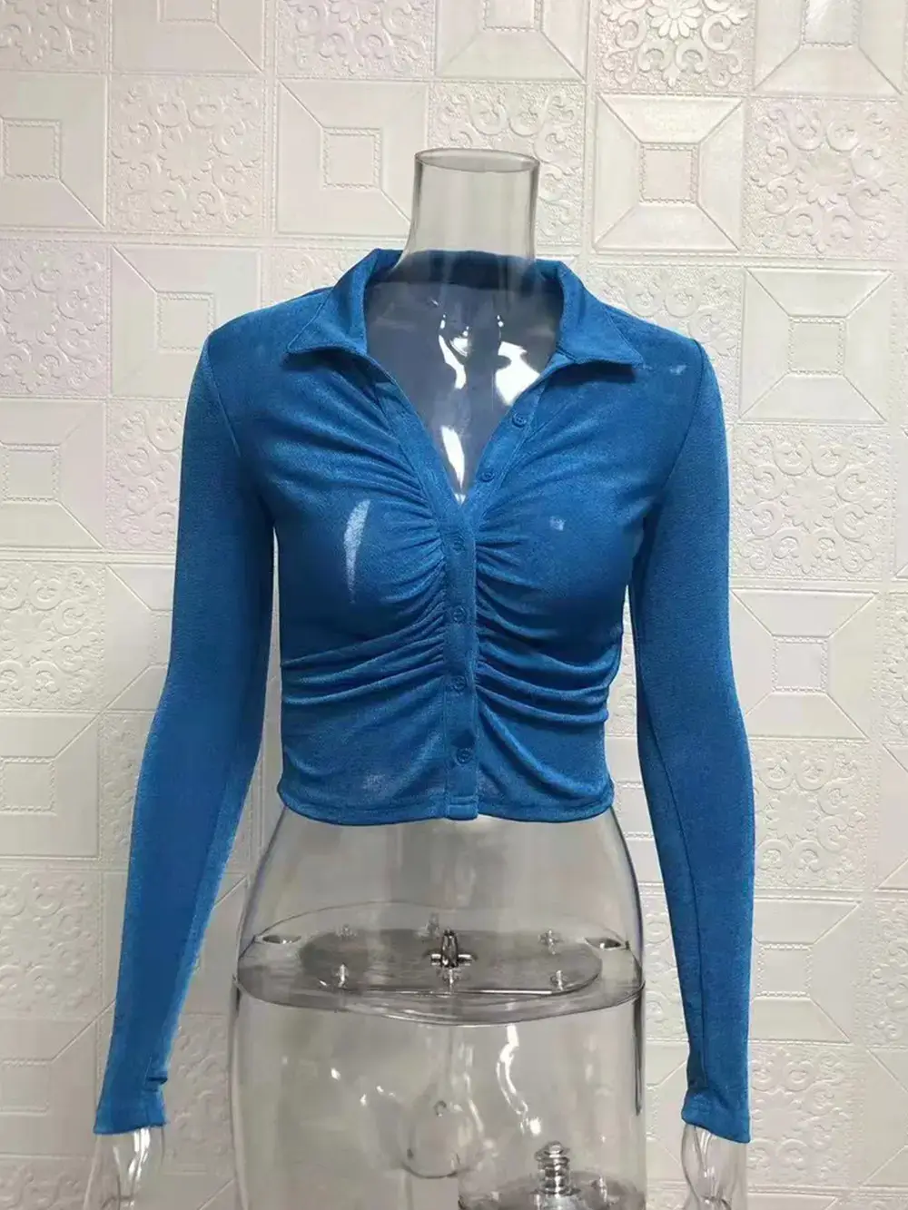 Women's Pleated Long-Sleeve Top with Cropped Design - Image 4