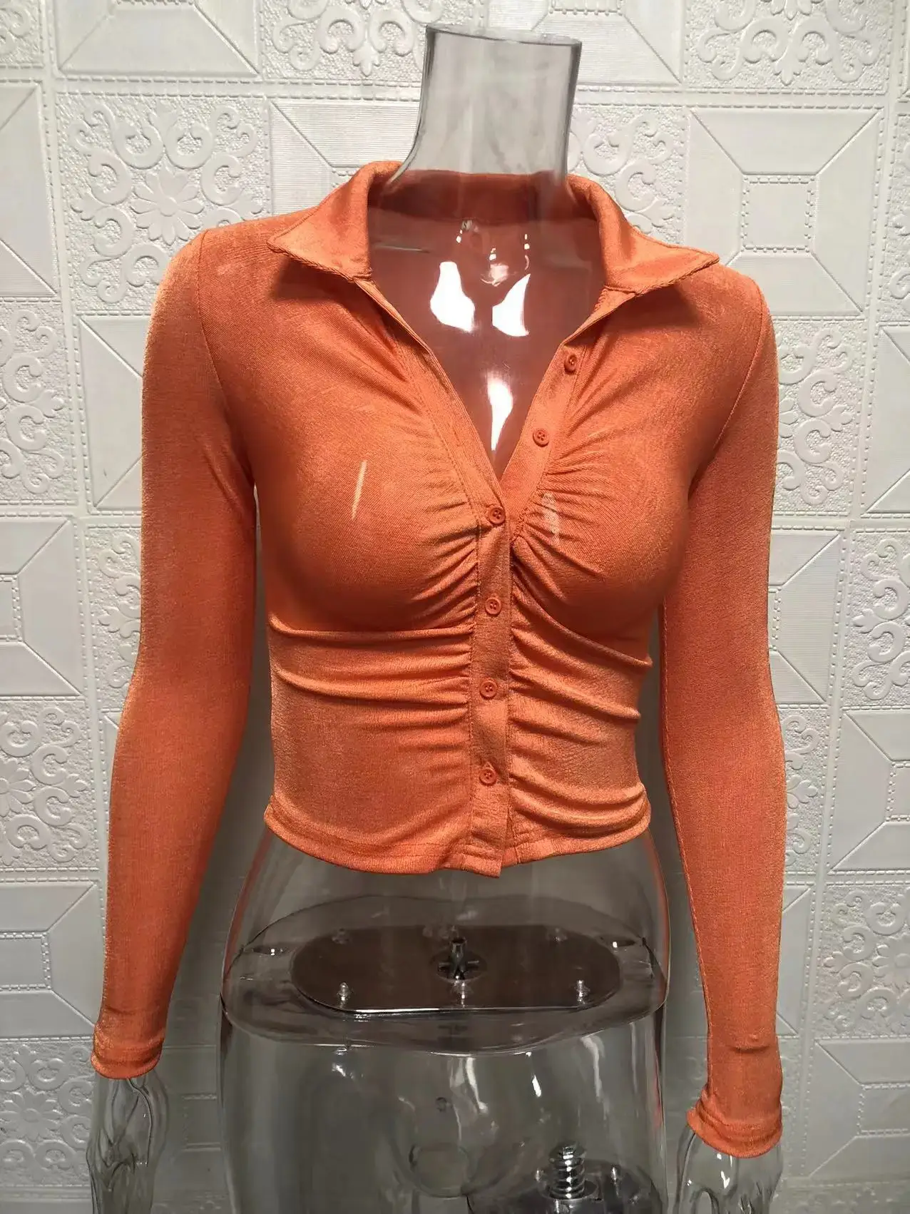 Women's Pleated Long-Sleeve Top with Cropped Design - Image 5