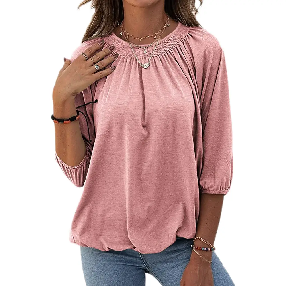 Women's Loose Crew Neck T-Shirt Orange 2022 - Image 4