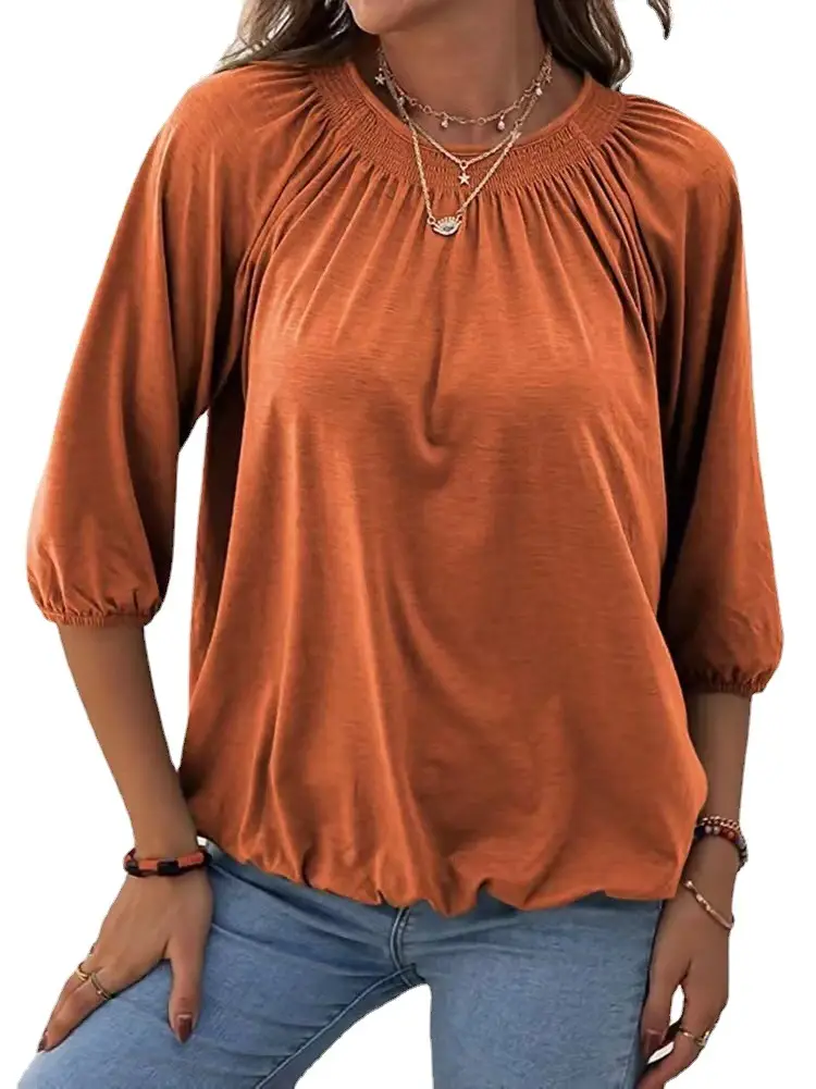 Women's Loose Crew Neck T-Shirt Orange 2022 - Image 10