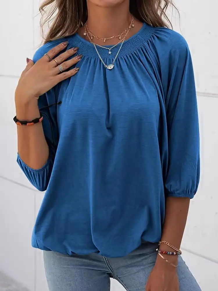 Women's Loose Crew Neck T-Shirt Orange 2022 - Image 8