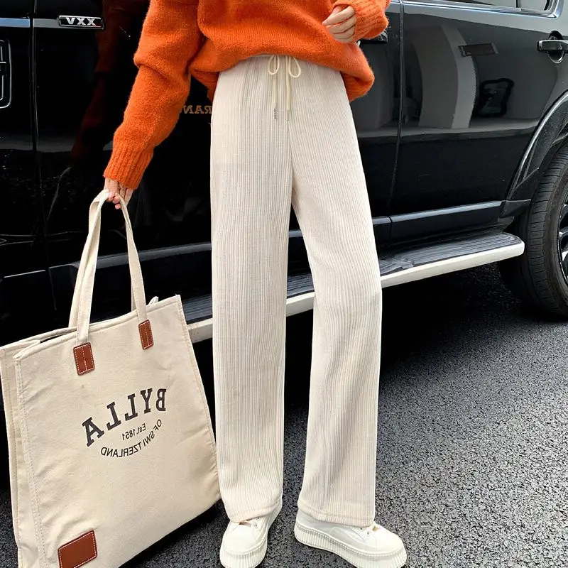 Women Fleece Lined Wide Leg Trousers 2021 Winter - Image 6