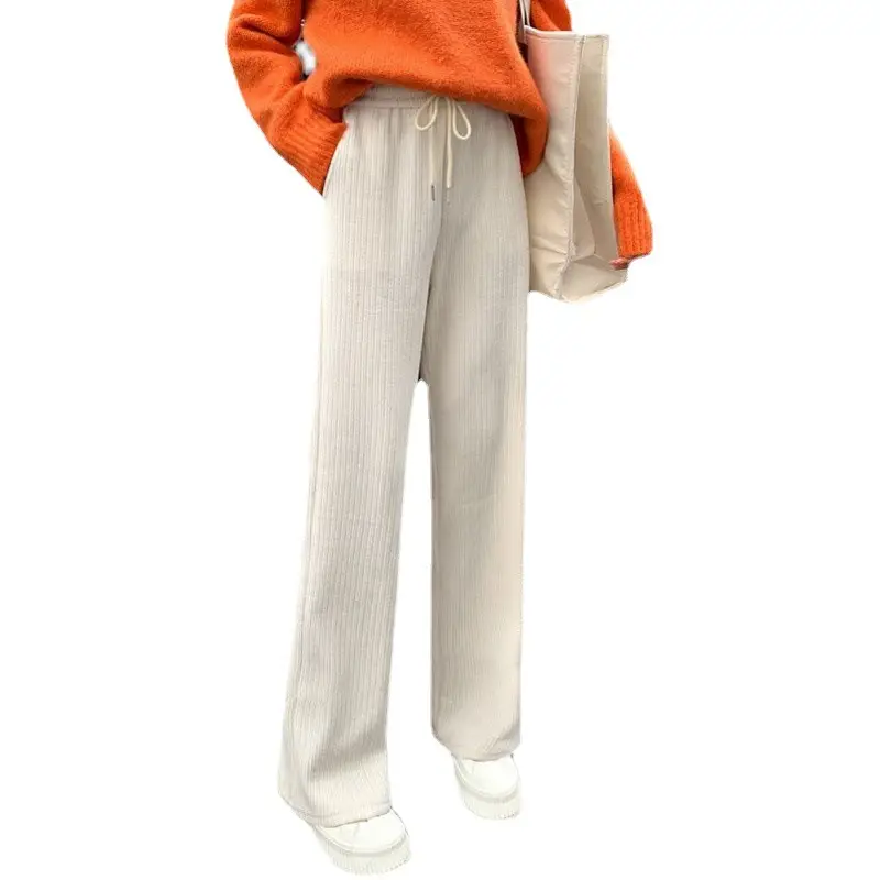 Women Fleece Lined Wide Leg Trousers 2021 Winter - Image 7