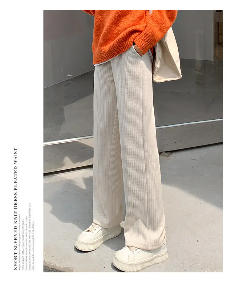 Women Fleece Lined Wide Leg Trousers 2021 Winter — feature 26
