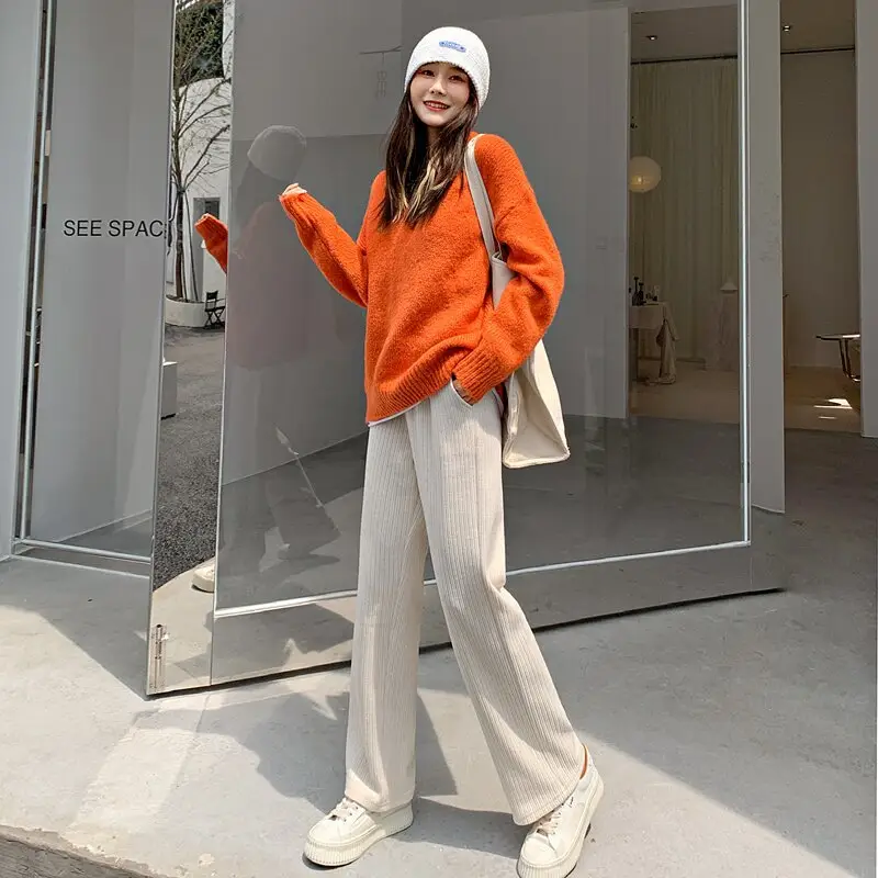 Women Fleece Lined Wide Leg Trousers 2021 Winter — feature 3