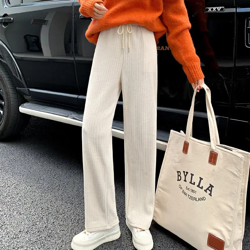 Women Fleece Lined Wide Leg Trousers 2021 Winter — feature 4