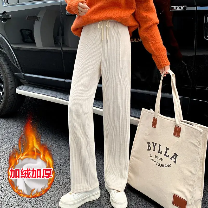 Women Fleece Lined Wide Leg Trousers 2021 Winter — feature 5
