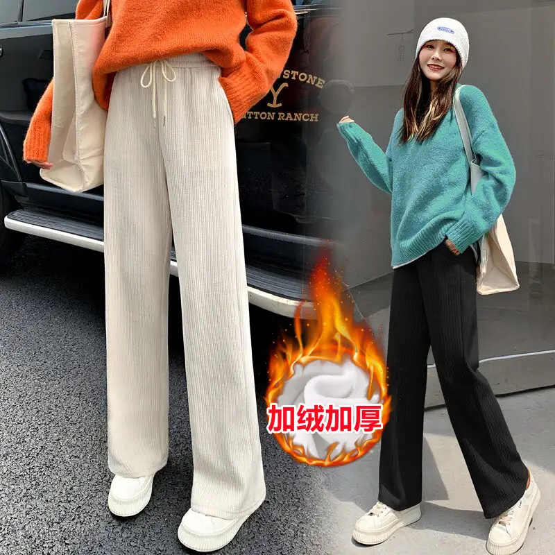 Women Fleece Lined Wide Leg Trousers 2021 Winter — feature 6