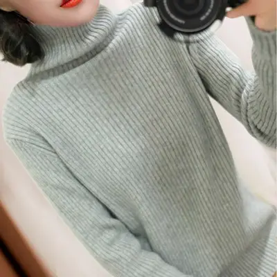 Women Black Thick Turtleneck Sweater Autumn Winter - Image 2