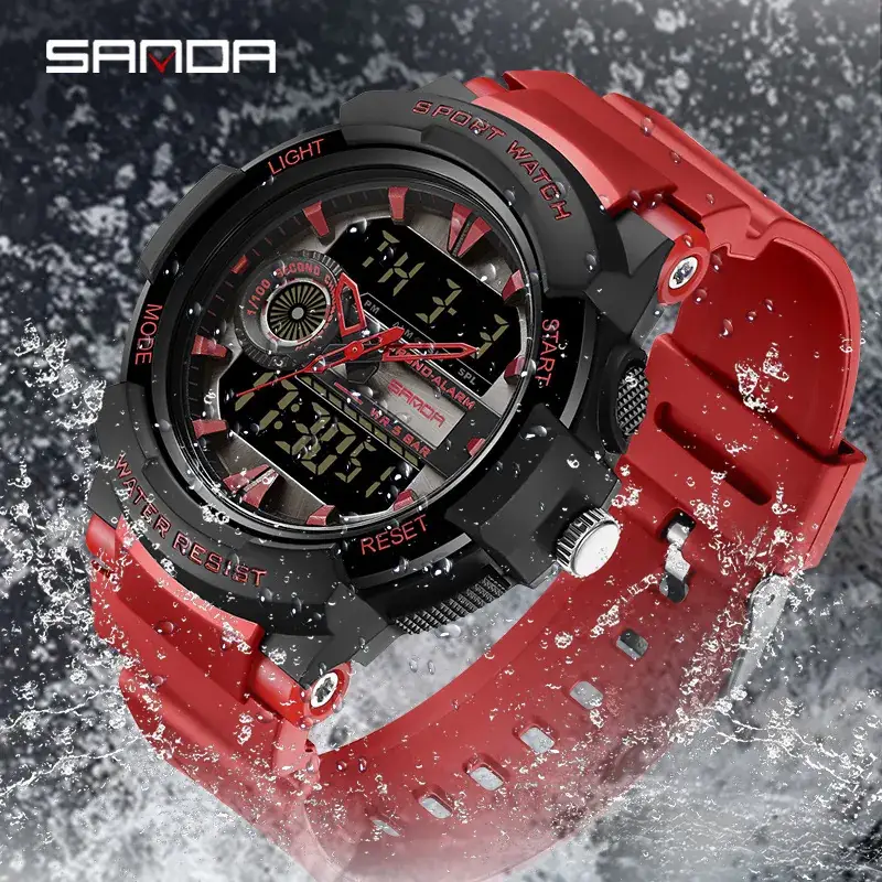 Sanda Men's Waterproof Digital Watch Black Gold Military Style - Image 3