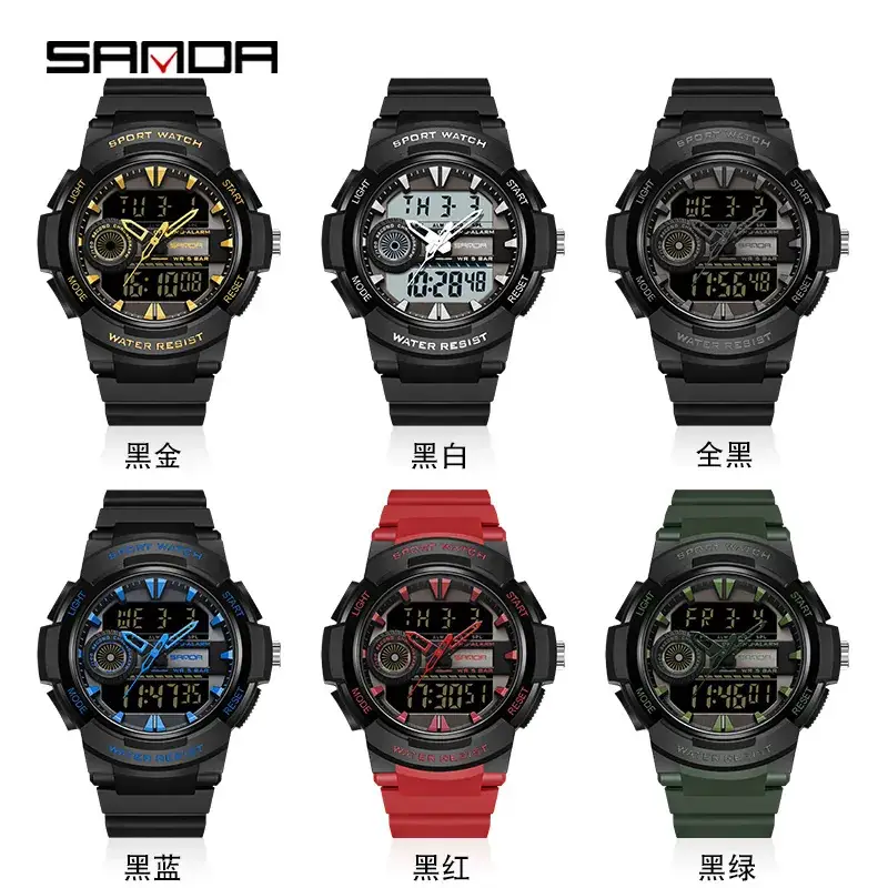 Sanda Men's Waterproof Digital Watch Black Gold Military Style - Image 5