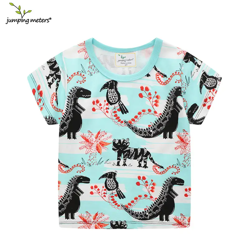 Boys T-Shirt with Dinosaur & Bird Print Light Blue - Image 2