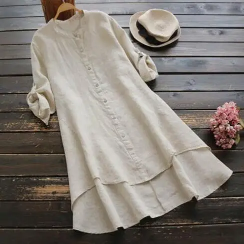 Women Cotton Button Long Sleeve Shirt Blue - Image 6
