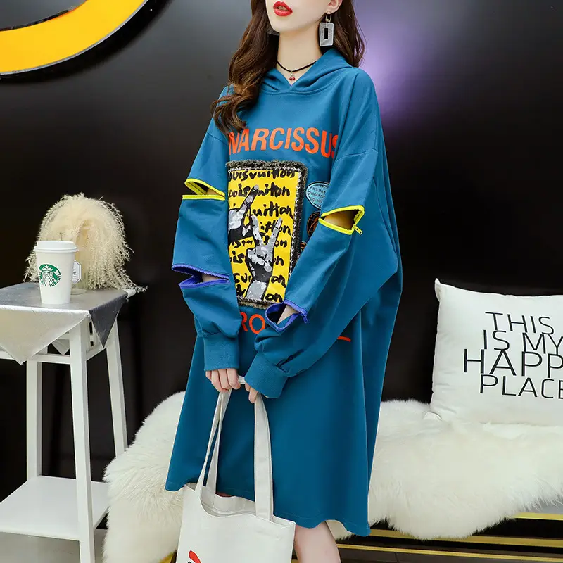 2022 Women Zipper Letter Print Hooded Top White - Image 3