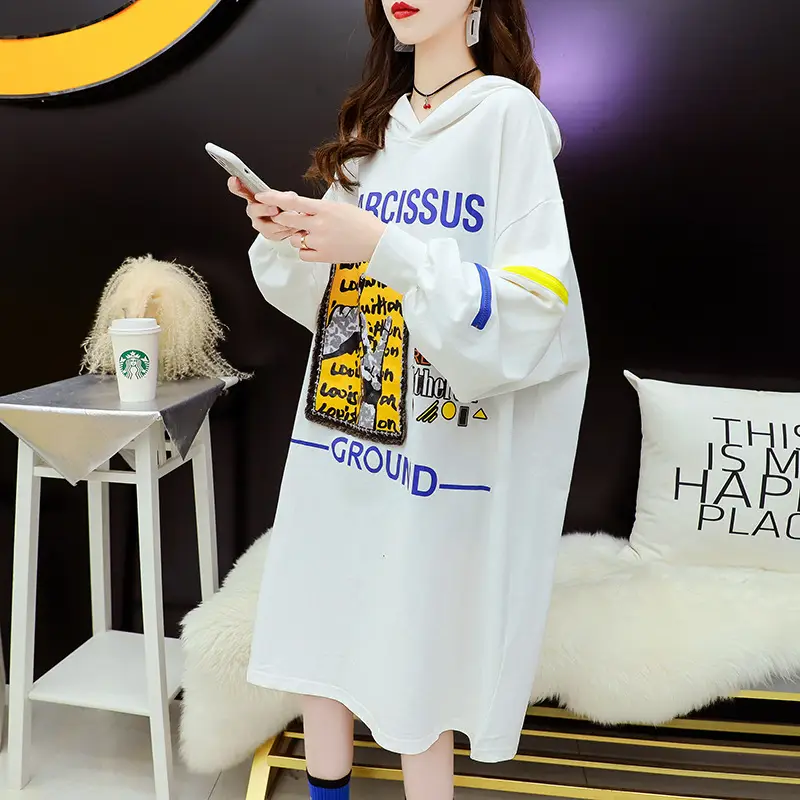 2022 Women Zipper Letter Print Hooded Top White - Image 6