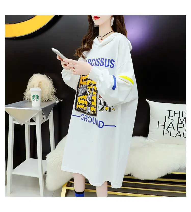 2022 Women Zipper Letter Print Hooded Top White — feature 10