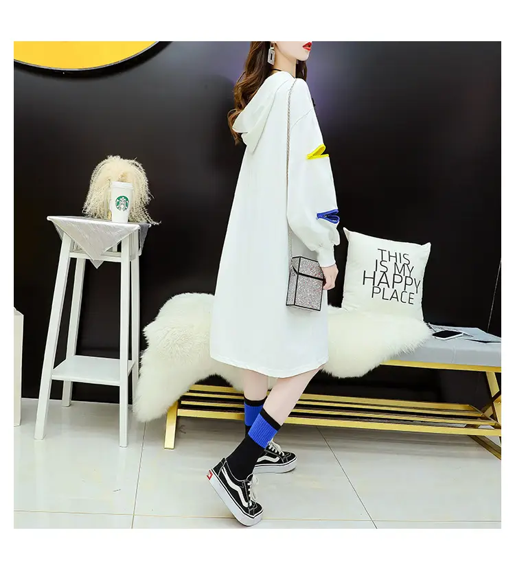 2022 Women Zipper Letter Print Hooded Top White — feature 11
