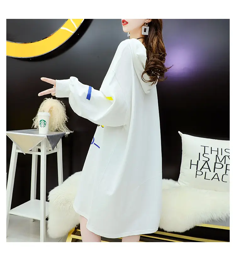 2022 Women Zipper Letter Print Hooded Top White — feature 12
