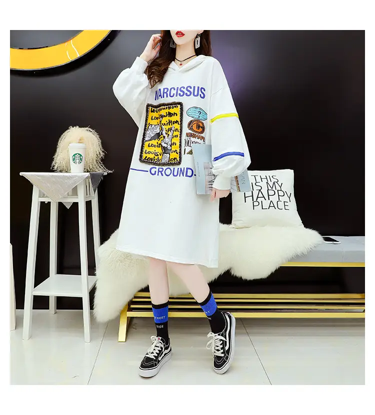 2022 Women Zipper Letter Print Hooded Top White — feature 13