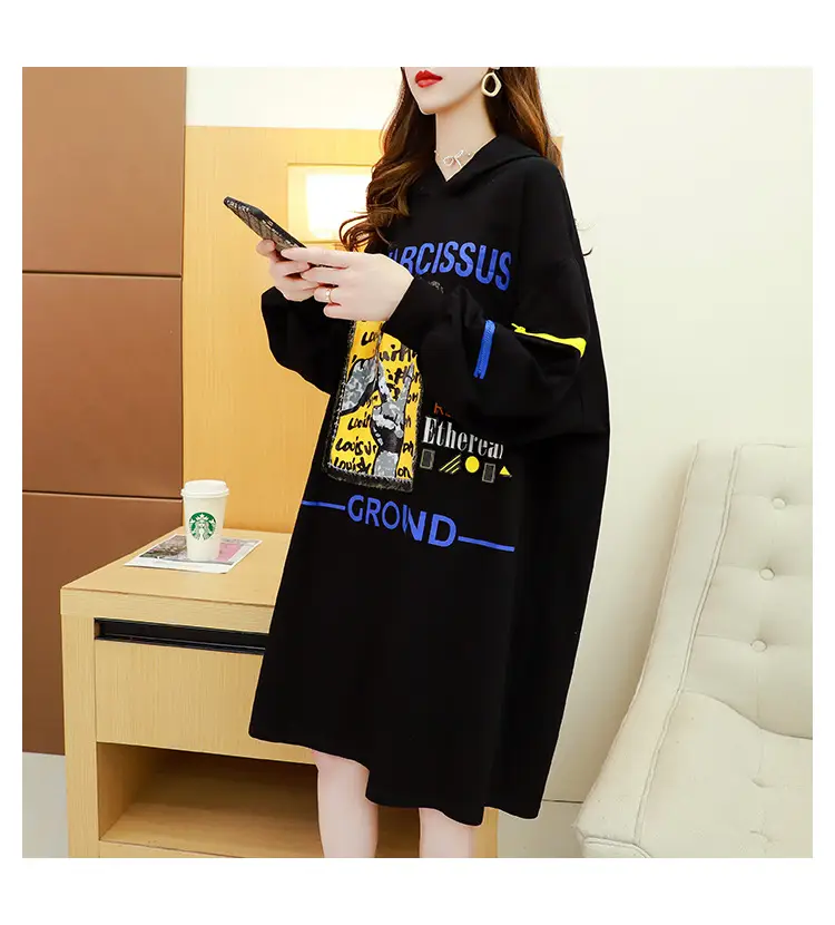 2022 Women Zipper Letter Print Hooded Top White — feature 15
