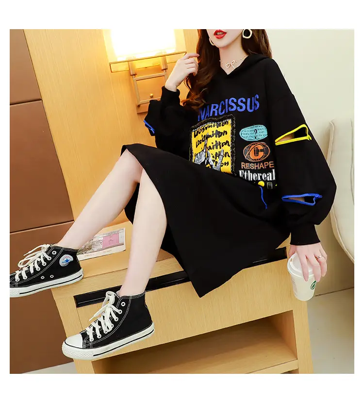 2022 Women Zipper Letter Print Hooded Top White — feature 16