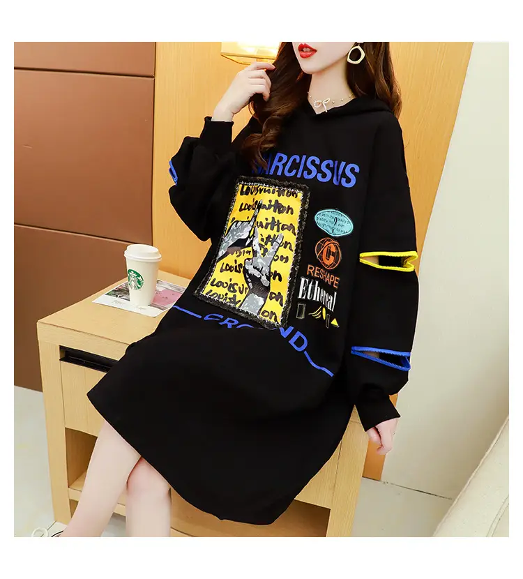 2022 Women Zipper Letter Print Hooded Top White — feature 17