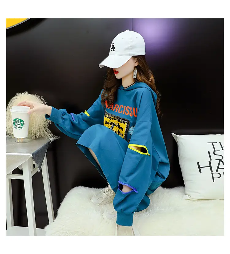 2022 Women Zipper Letter Print Hooded Top White — feature 4