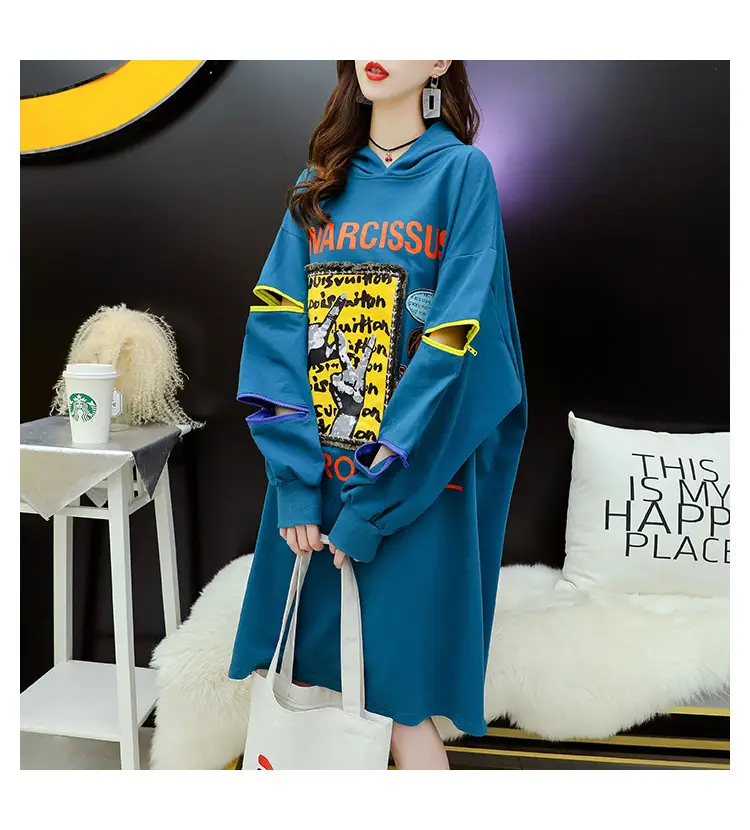 2022 Women Zipper Letter Print Hooded Top White — feature 7