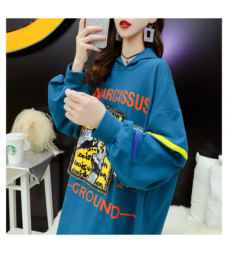 2022 Women Zipper Letter Print Hooded Top White — feature 9