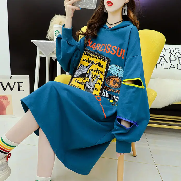 2022 Women Zipper Letter Print Hooded Top White - Image 2
