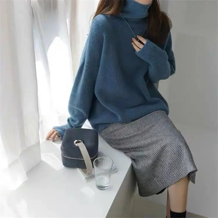 2022 Winter Women's Korean Knitted Sweater Red Turtleneck - Image 4