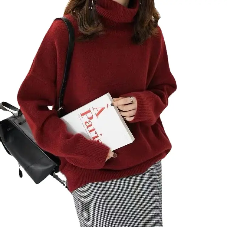 2022 Winter Women's Korean Knitted Sweater Red Turtleneck - Image 6