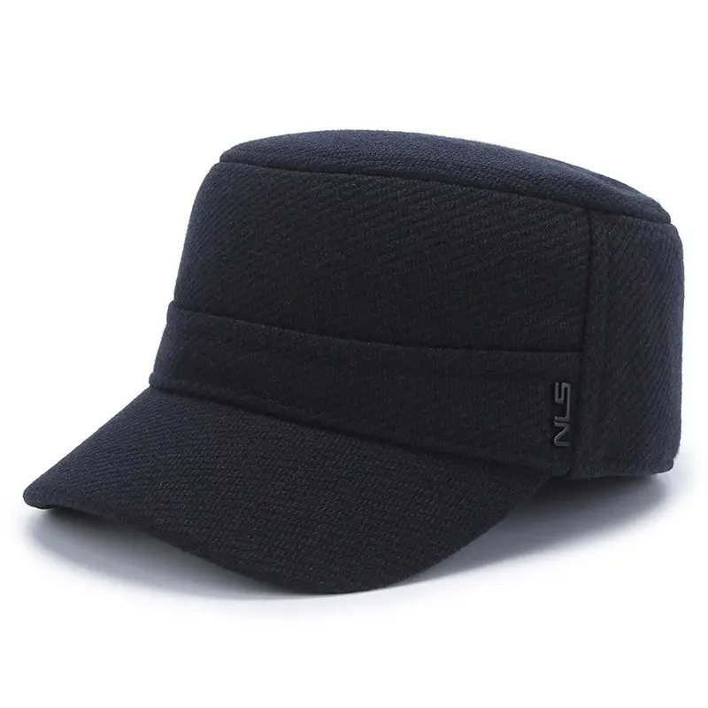 Men's Navy Blue Fleece Cap Winter Flat Cap