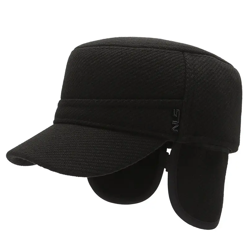 Men's Navy Blue Fleece Cap Winter Flat Cap