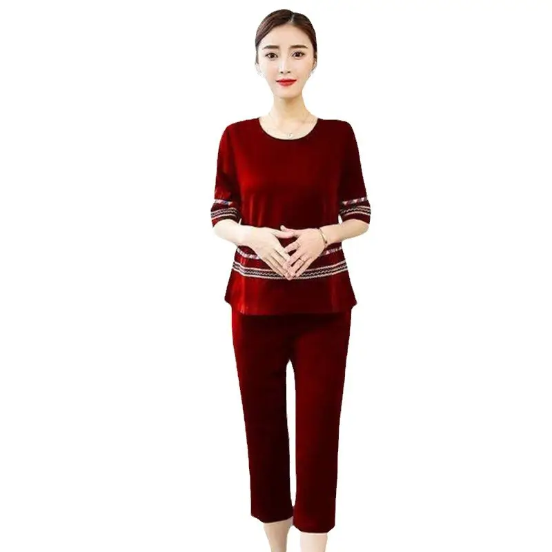 Women Red Velvet Pajama Set Medium to Large - Image 9