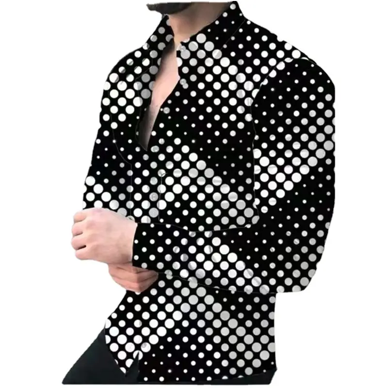 Men 3D Printed Gold Black Lapel Shirt Long Sleeve - Image 14