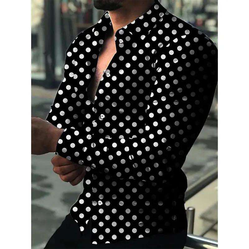 Men 3D Printed Gold Black Lapel Shirt Long Sleeve - Image 10