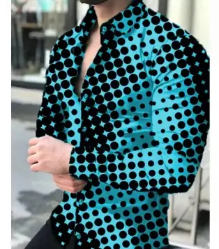 Men 3D Printed Gold Black Lapel Shirt Long Sleeve - Image 5