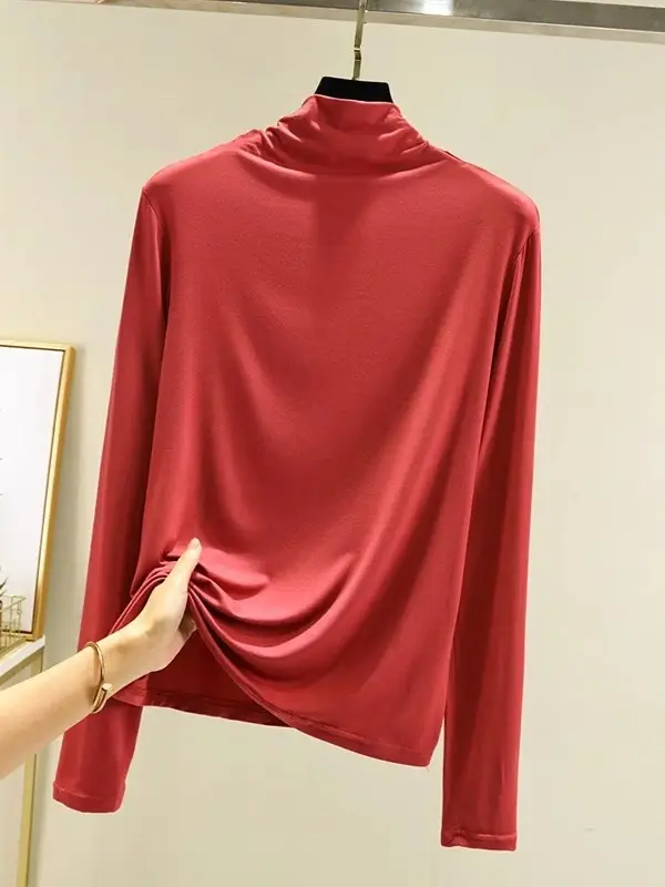 Women's Pink Half Turtleneck Slim Fit Top - Image 14