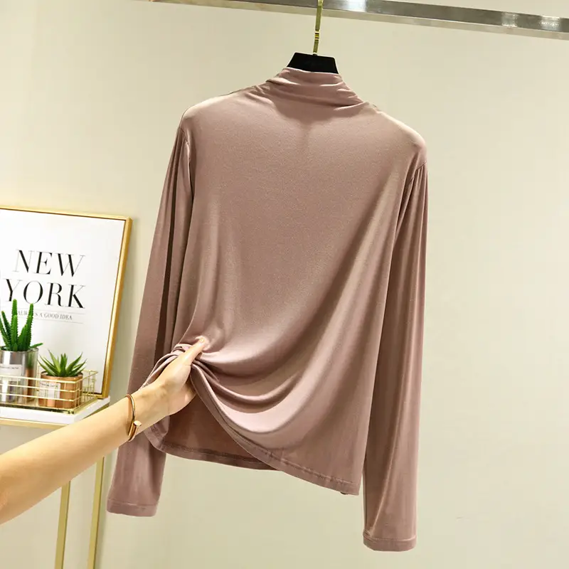 Women's Pink Half Turtleneck Slim Fit Top - Image 2