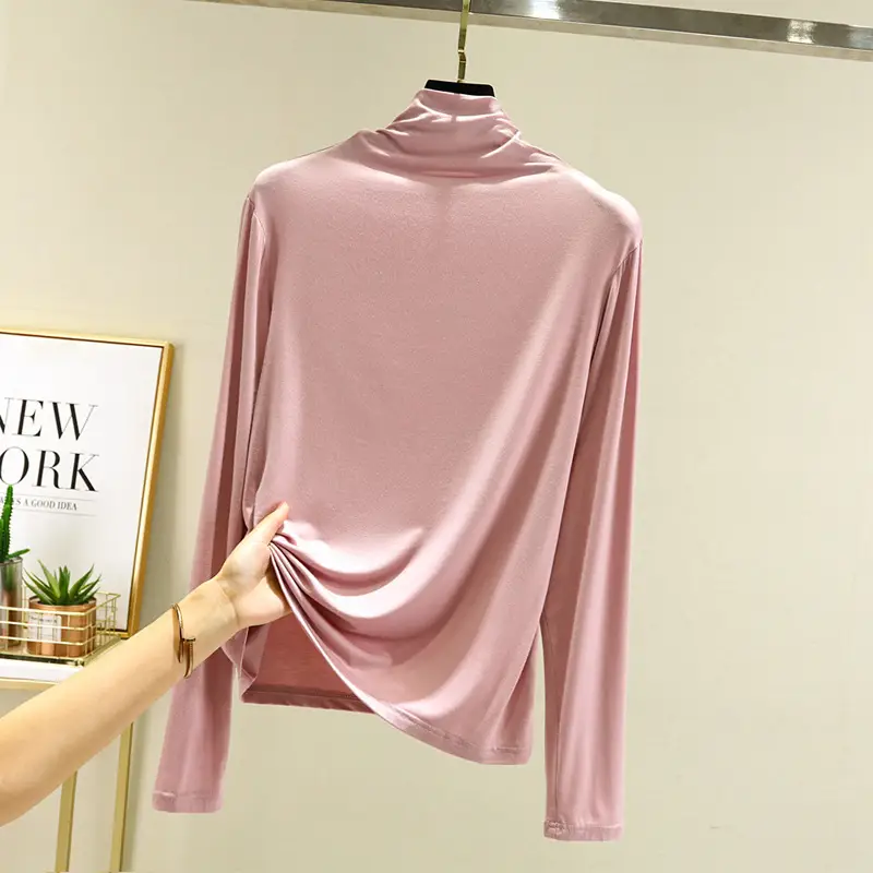Women's Pink Half Turtleneck Slim Fit Top - Image 5